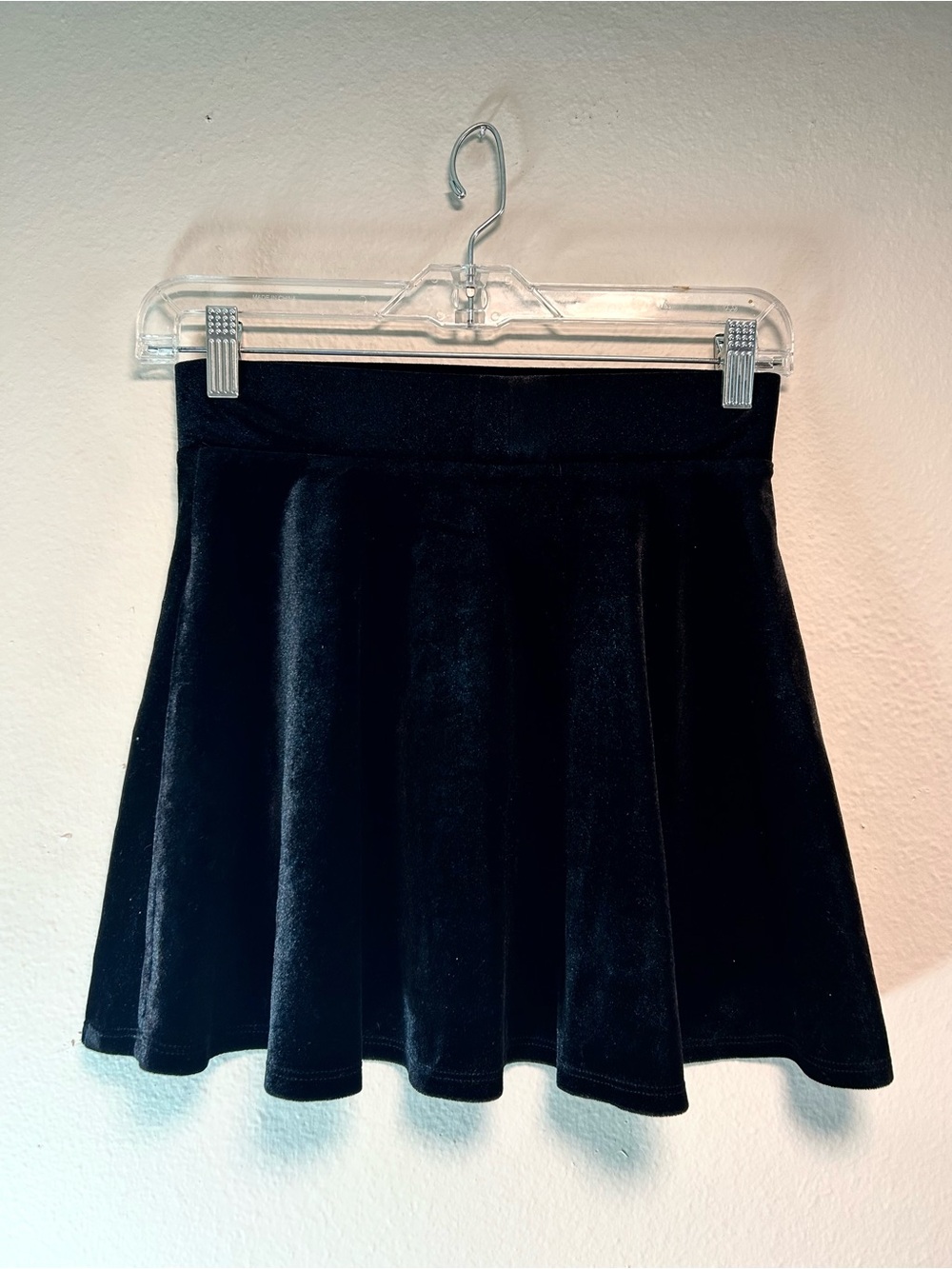 Black velvet mini skirt